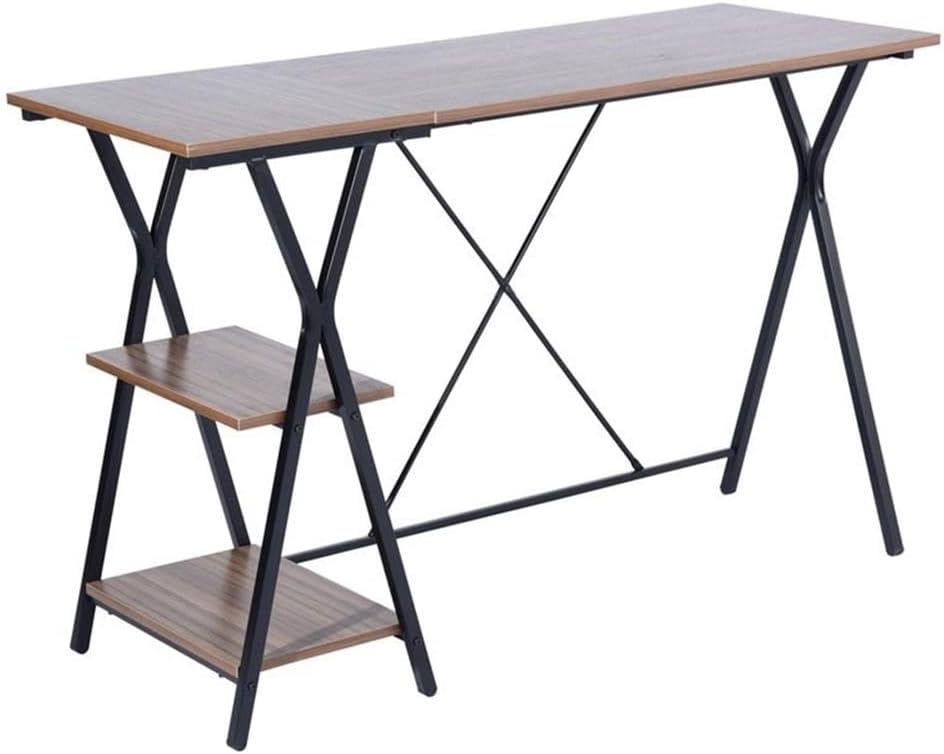 Pemberly Row Modern Engineered Wood Computer Desk, Sawhorse Metal Legs, Brown Finish, 47.2" Work Surface, Rectangular Design with 4 Open Shelves, Space-Saving Home Office Workstation