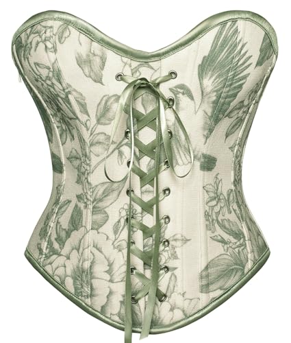 Scarlet Darkness Espartilho feminino vintage sem alças com barbatanas renascentistas, Cinza, verde,