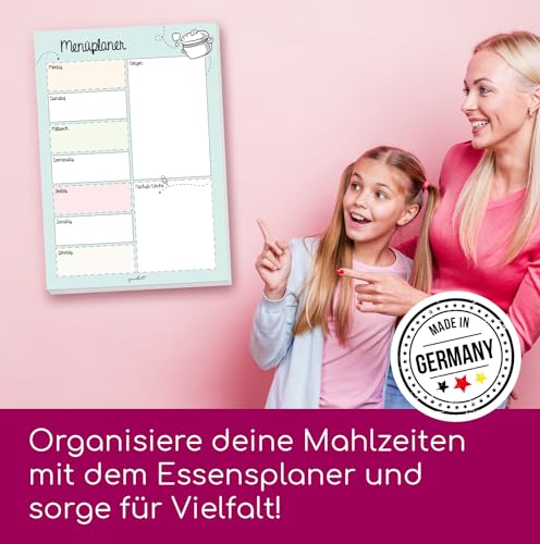 Menüplaner Block DIN A4 I 50 Blatt I Essensplaner Block für die ganze Familie I Wochenplaner Block A4 I Aus Papier zum Abreißen I dv225