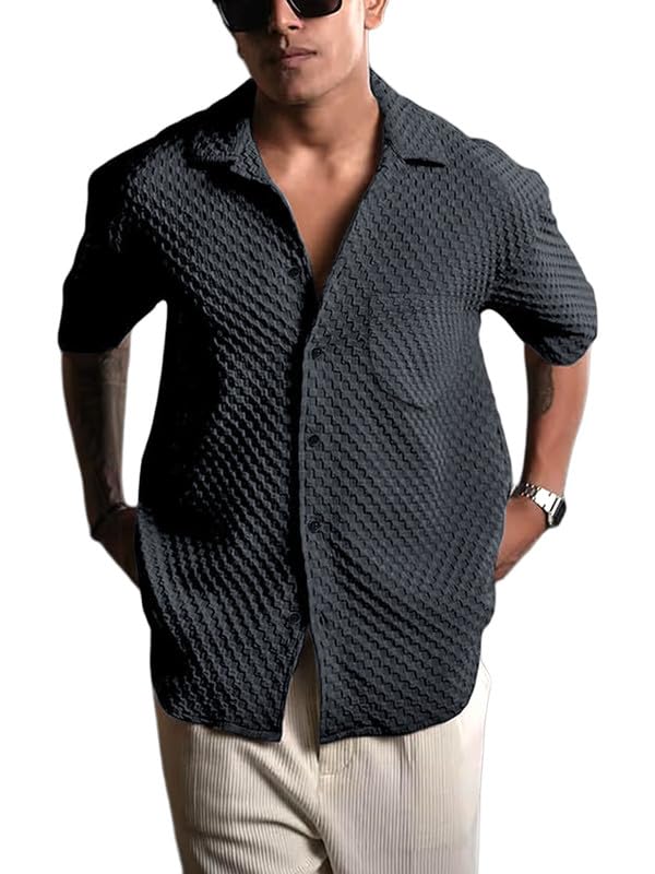 Image of Pinkmint Bubble Textured Shirt for Men ll Half Sleeve Stylish Button Down Shirt's ll Men's Pocket Shirt (Pack of 1)