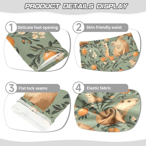 Capybara on Orange Branches Girls Leggings Athletic Pants Tights Stretch Bottom3