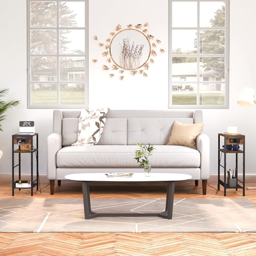 HOOBRO Mesa Auxiliar Estrecha Con Enchufes, 3 Niveles, Con Cerramiento, Para Sofá, Salón, Dormitorio, Marrón Vintage EBF102CBZ01 - imagen 8