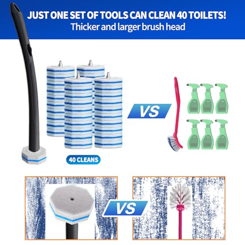 Image of Disposable Toilet Brush - Toilet Bowl Cleaner, Toilet Cleaning Supplies, Toilet Brush with Holder, Toilet Bowl Cleaner Wands,40 Refills for Toilet Cleaning and Hygienic Bathroom Maintenance