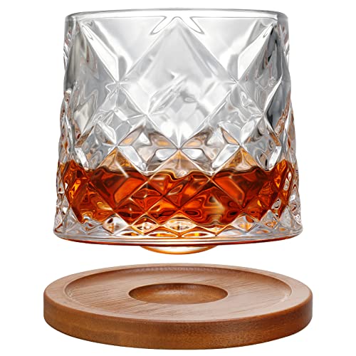 Crystal Whiskey Glasses Set Of 2,Rotatable -10 Oz Old Fashioned Whiskey Glasses,Bar Whiskey Glasses,Style Glassware For Bourbon,Perfect Idea For Scotch Lovers,Glasses For Scotch, Rum,Diamond #TOP7