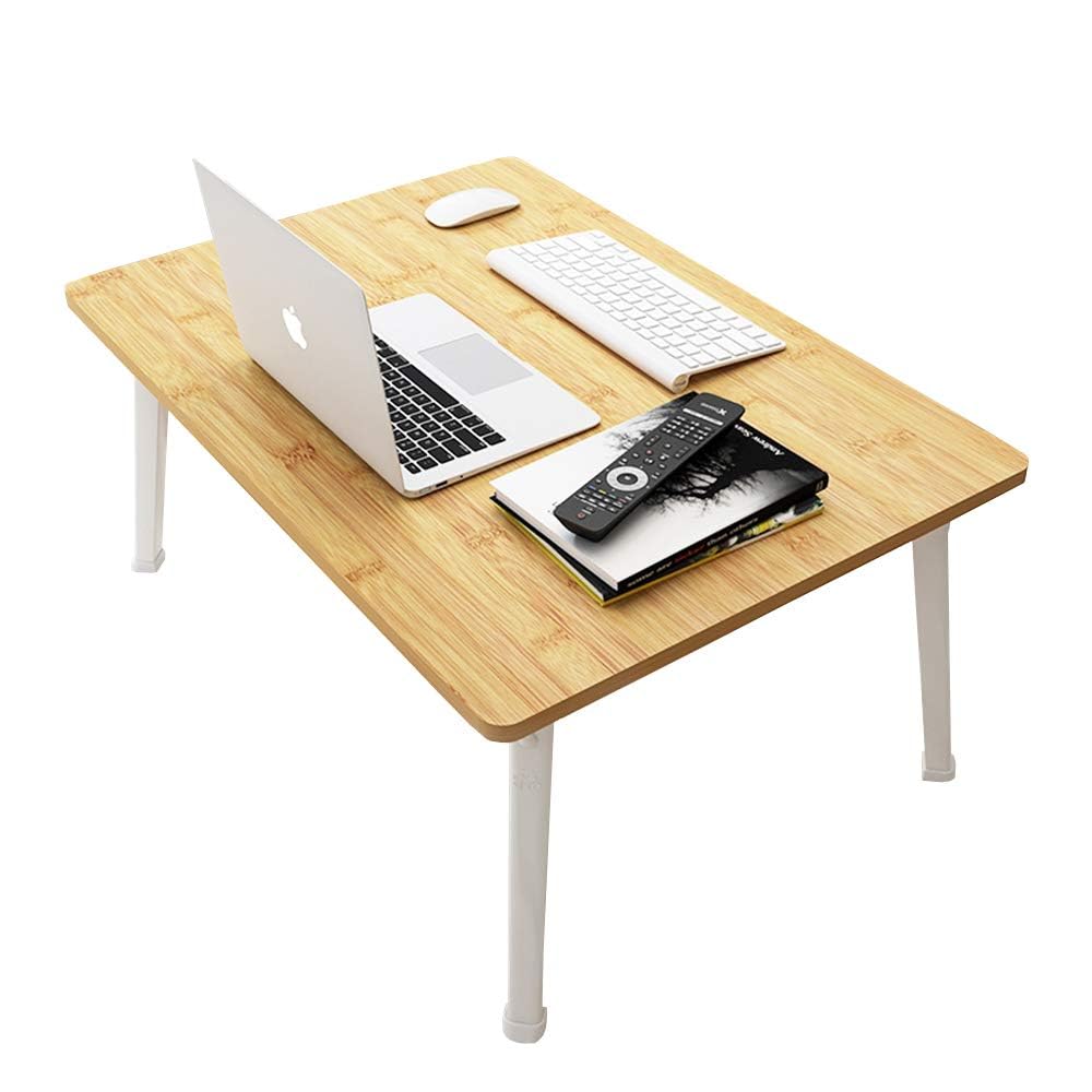 Mesa de ordenador portátil para cama, mesa baja para comer TV bandeja con patas plegables, 29 cm de altura, escritorio de pie portátil, mesa baja para sentarse en el sofá del piso, color bambú