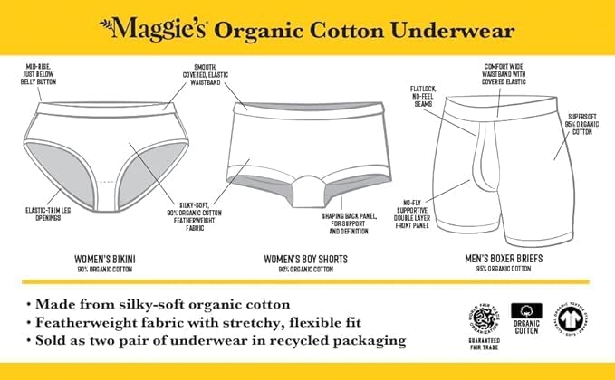Maggie's Organic Bikini Bottom - No Pinch Elastic Waistband - Full Bottom Women Underwear - Image 3
