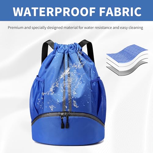 Image of JELUTAR Drawstring Backpack Gym Bag with Shoes Compartment, Blue