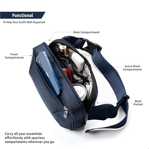 Image of Elmira Waist Bag for Men Women - Fanny Pack for Men Sling Bag for Men Chest Bag Crossbody Side Passport Travel Shoulder Small Waist Pouch for Mobile Cash (Navy Blue, WST-001B)