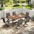 VICLLAX 7 Pieces Outdoor Dining Set, Patio Furniture Set of 6 Padded Patio Swivel Dining Chairs and Rectangular Patio Table for Lawn Garden Deck, Mixed Brown Chairs & Walnut Tabletop