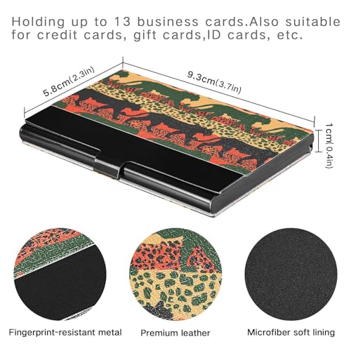 KLL Red Green Leopard Panther Silhouettes Slim Business Card Holder Travel with Leather & Stainless Steel Card case for Travel Home or Office Use tarjetero para Hombre3