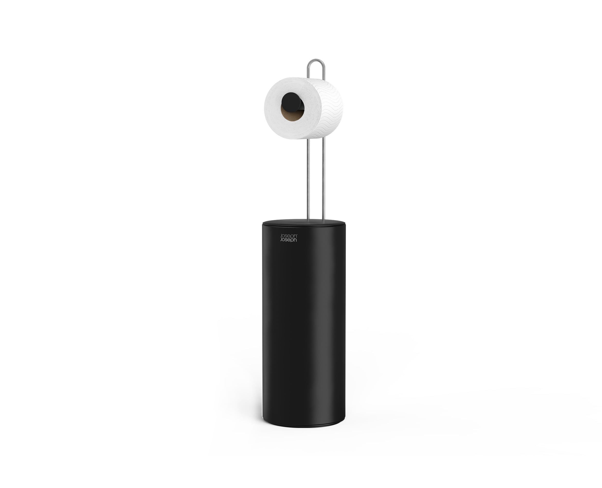 Joseph Joseph EasyStore Portarrollos de Papel Higiénico de Suelo con Almacenamiento para 3 Rollos de Reserva, Diseño Compacto, Negro Mate