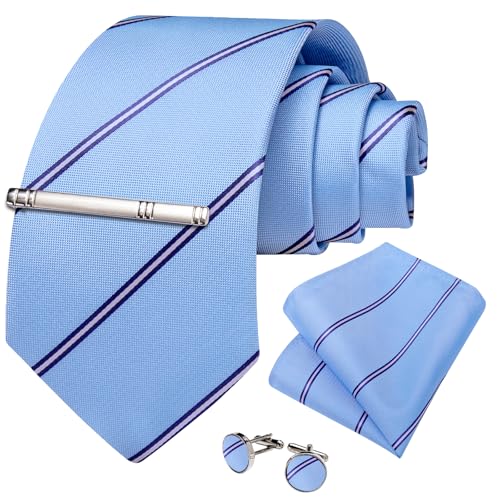 Image of DiBanGu Mens Tie Silk Plaid Striped Necktie and Pocket Square Cufflinks Tie Clip Set with Gift Box Formal Wedding Party