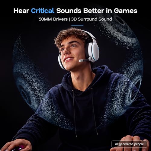 Image of AOC 2.4GHz Wireless Gaming Headset for PS5, PS4, PC, Switch, 45Hr, White | Bluetooth 6.0 Gaming Headphones with Noise Canceling Mic, 7.1 Virtual Surround, Great for Fortnite & Call of Duty /FPS Gamers