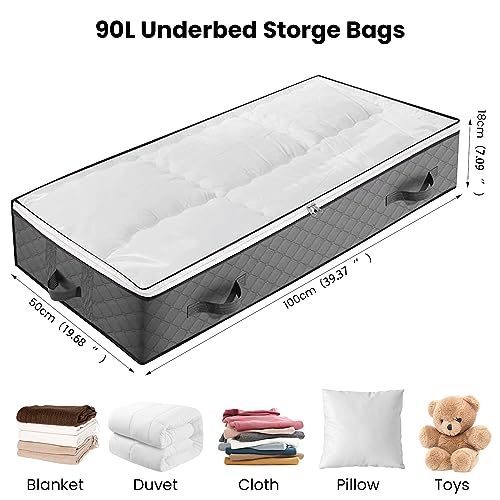 HUSAIHU 90L Underbed Storage Bags, 2 Pack Large Under Bed Box with lid, Foldable Clothes Bag 4 Reinforced Handle - Image 2