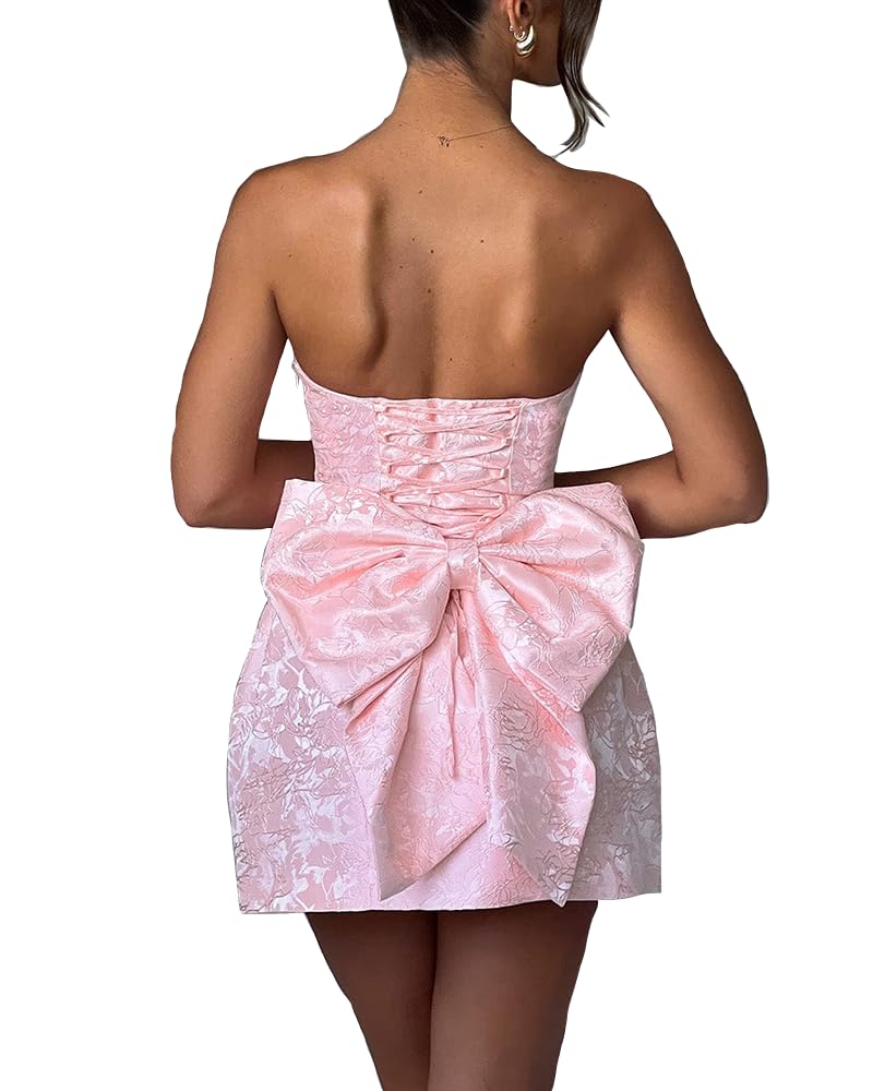 Fivsole Strapless Satin Mini Homecoming Dress for Teens 2026 Short Formal Party Mini Dresses with Bow