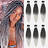 Dilekay Ombre Silver Brading Hair Pre Stretched 28 Inch Long Braids Hair Extensions 6 Packs Kanekalon Braiding Hair Soft Yaki Straight Texture Hypoallergenic Gray Braiding Hair Extension