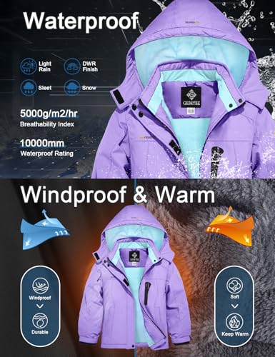 Image of GEMYSE Girl's Waterproof Ski Snow Jacket Hooded Fleece Lined Windproof Winter Jacket