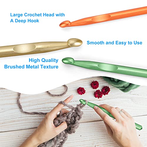 Image of Vodiye 3 Sizes Large Crochet Hooks 10-15mm, Ergonomic Crochet Hook Set, Colorful Metal Hooks for Chunky Yarn and DIY Crafts