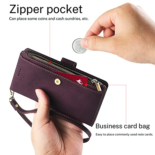 Antsturdy for Nokia G400 5G Wallet Case with Card Holder Women Men,Nokia G400 Phone Case RFID Blocking PU Leather Flip Folio Protective Shockproof Cover with Strap Zipper Credit Card Slots,Wine Red by Antsturdy - Image 4