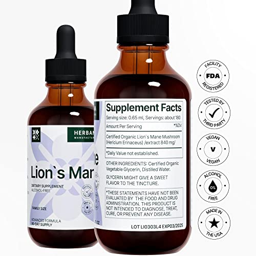 Lions Mane Mushroom Tincture Liquid Extract - Natural Herbal Supplement (4 Fl Oz) #TOP1