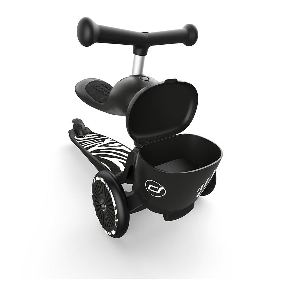 Scoot & Ride Unisex – Baby Highwaykick 1 Lifestyle Kickboard z siedziskiem i pojemnikiem (zebra)
