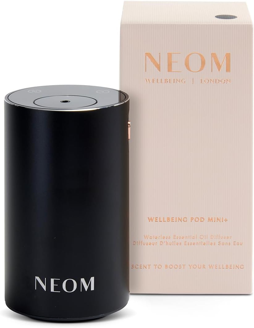 NEOM Wellbeing Pod Mini+ Essential Oil Diffuser, Black I Waterless and Wireless I Portable & Versatile - car, Office or Home I Up to 125 Hours of Natural Fragrance use per Charge