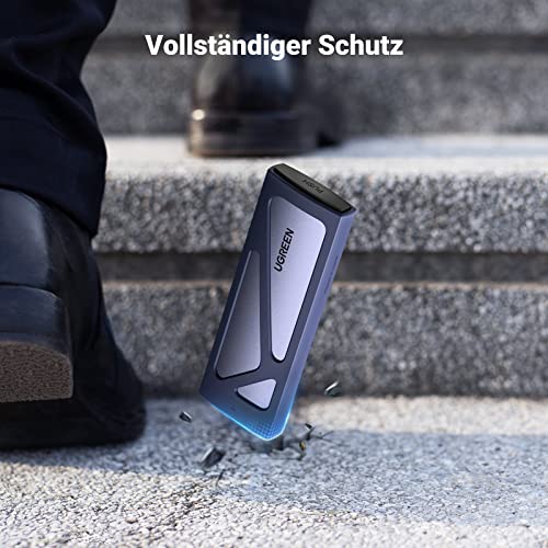UGREEN NVMe M.2 USB 3.2 SSD Gehäuse-Adapter mit Kühlkissen 10 Gbps für NVMe PCIe M-Key/M+B Key in 2230/2242/2260/2280 mit USB CC und AC Kabel Werkzeuglos(Silver)