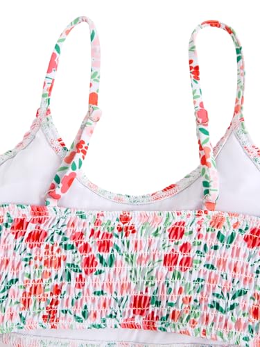 Image of SOLY HUX Girl's Floral Print Bikini Set Spaghetti Strap Smocked Bathing Suit Two Piece Swimsuit