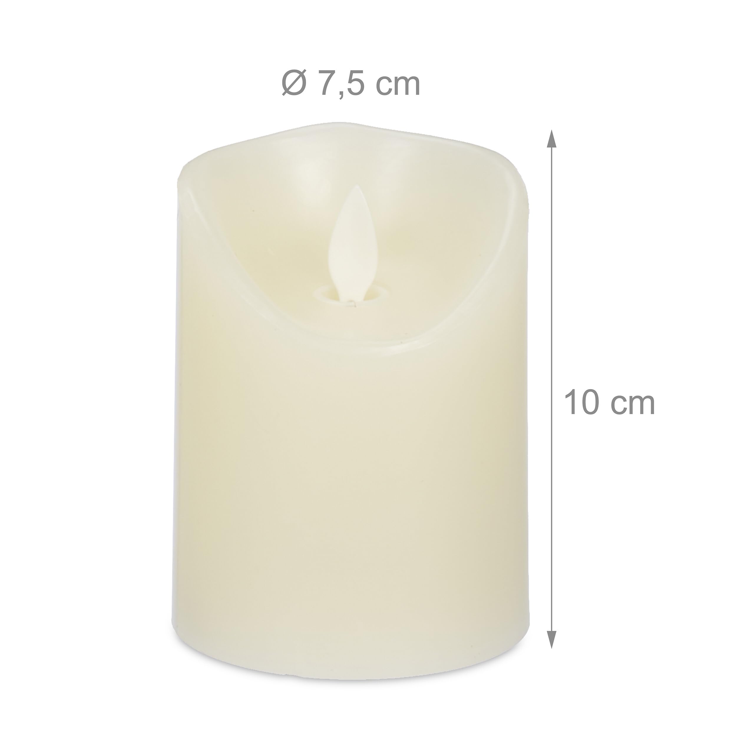 Relaxdays Świece LED, zestaw 4 sztuk, timer i ruchomy płomień, wys. x śr.: 10 x 7,5 cm, bezpłomieniowe świece, elektryczne, kremowe