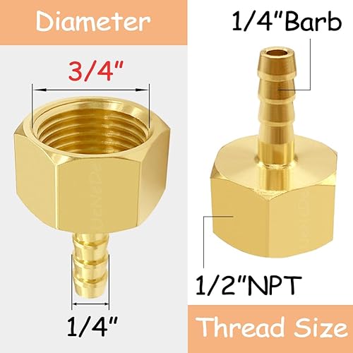Miniatura 31 de 6 accesorios de púas de manguera de latón de 1/4 pulgadas NPT hembra a 5/16 pulgadas, conector adaptador de púas incluye 6 abrazaderas de acero