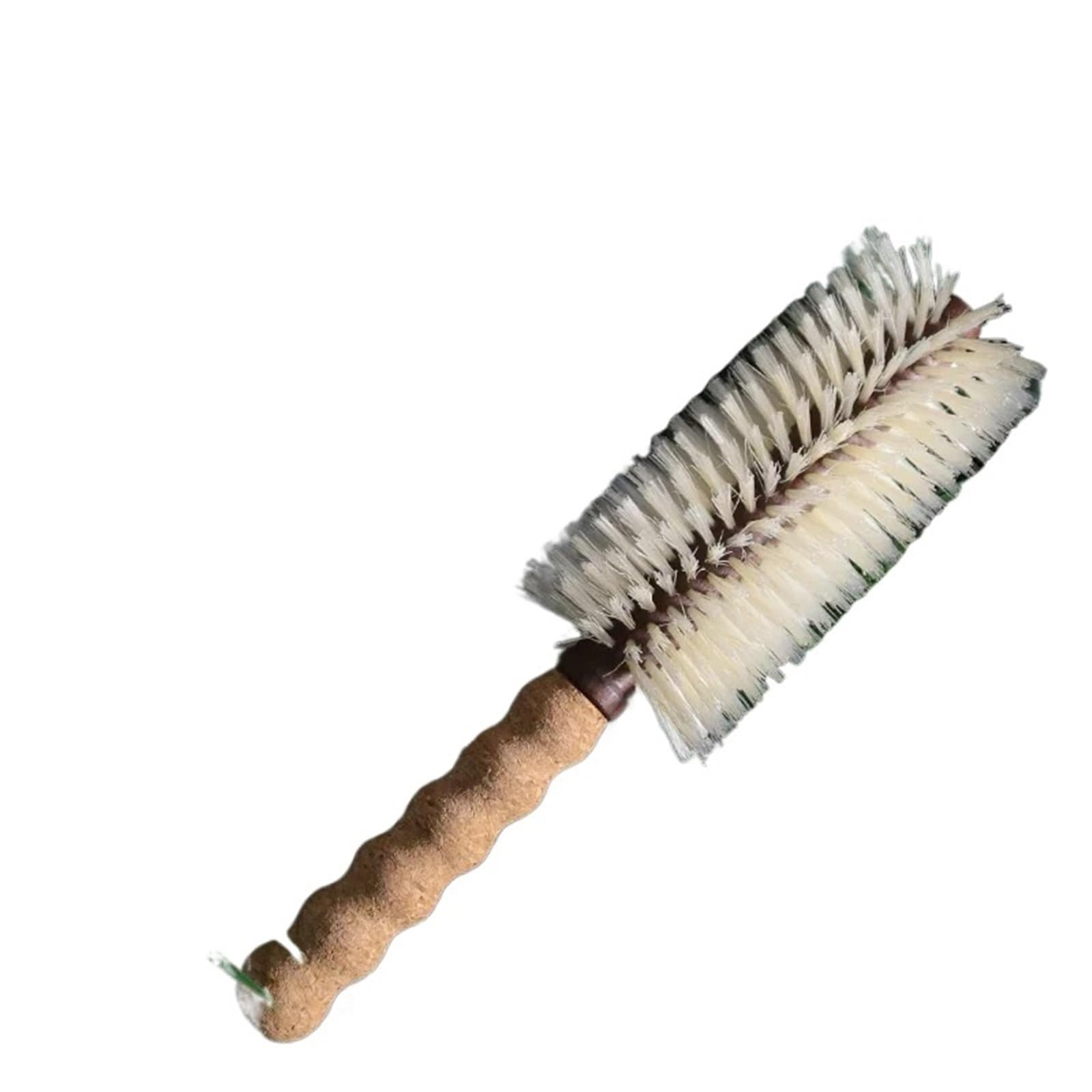 Cepillo Redondo Pelo Cepillo de pelo cerdas jabalí personalizado | Peine de barril redondo con mango de corcho for rizador de madera(S)