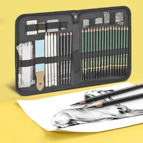 Image of Professional Sketching Kit with Sharpener & Zippered Carry Case - Complete Graphite, Charcoal & Shading Pencil Set for Beginners & Artists