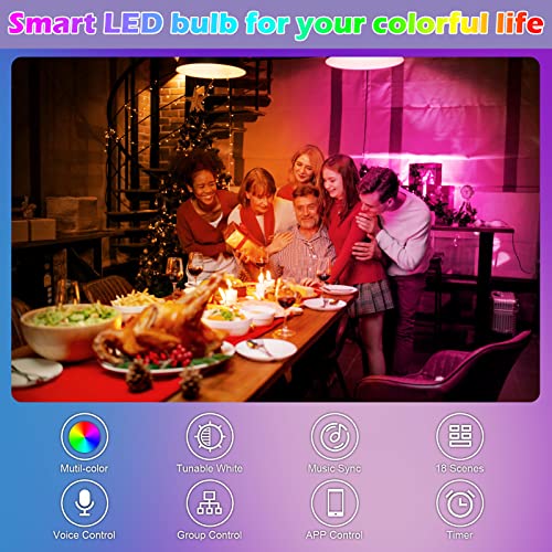 Honesorn Smart Light Bulbs Wifi & Bluetooth 5.0 80W Equivalent, E26 Base Tunable White And 16M Color Changing Led Lights Bulb, Work With Alexa & Google Assistant, A19 800Lm No Hub Required #TOP6