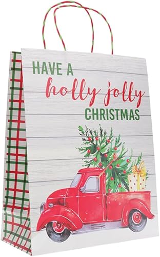 Miniatura 5 de Surtido de bolsas de regalo de papel kraft blanco con estampado navideño, serie de camiones, paquete de 16