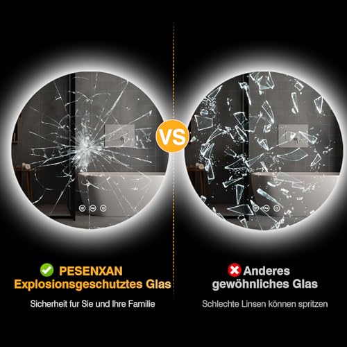 PESENXAN Badezimmerspiegel mit Beleuchtung 70cm, LED Spiegel Bad mit Licht, 3 Lichtfarben, Antibeschlag, Dimmbar, Touch-Schalter… – Ansicht 6