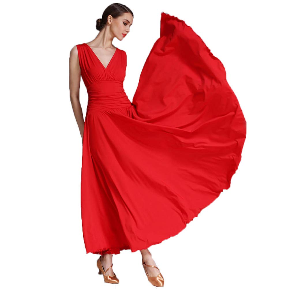 Ballsaal Übungskleid Mit V Ausschnitt Für Damen Ärmelloser Foxtrott Rock Mit Großem Swing Flamenco Tanzkleid Weich Und Geschmeidig Moderne Tanzbekleidung