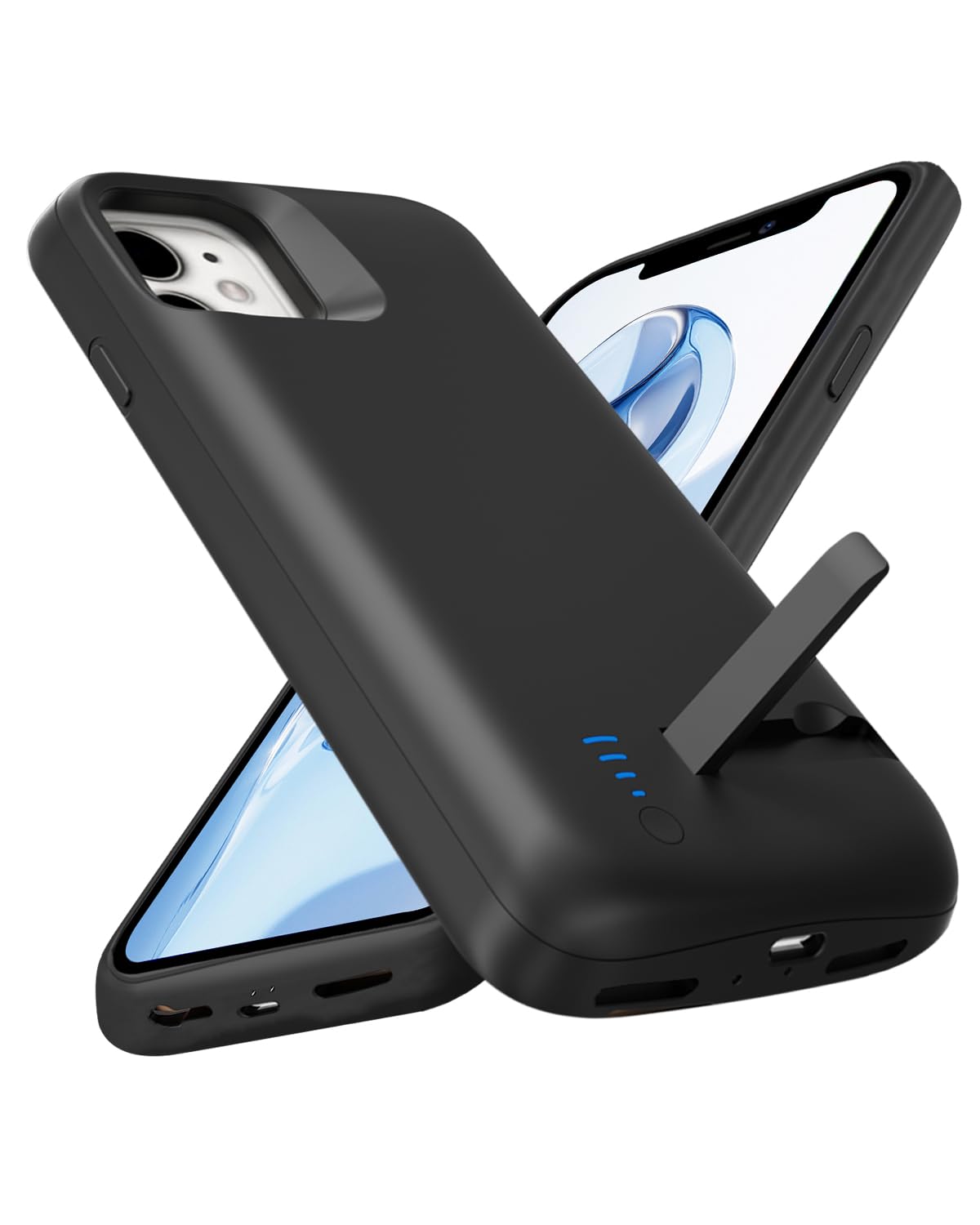 Akkuhülle für iPhone 11（6.1",6800mAh）, Schlanke Wiederaufladbare Erweiterte Ladehülle Powerbank mit Standfuß, Tragbare Schützende Telefonhülle mit Akku für iPhone 11