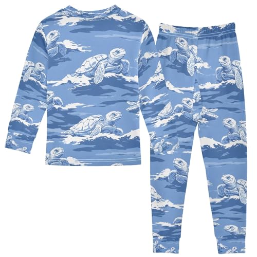 senya Fun Turtle Blue 1 Pajamas Set Long Sleeve Soft Cotton Sleepwear 2 Piece2