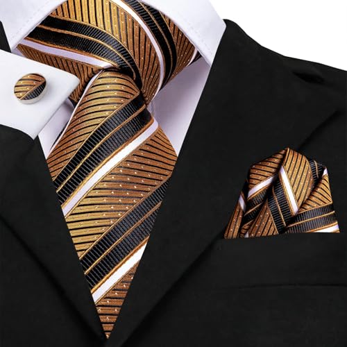 Image of Dubulle Mens Paisley Striped Tie Woven Necktie for Men and Handkerchief Cufflinks Set Wedding Formal Business