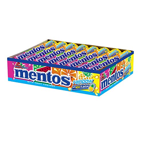 Image of Mentos Chewy Dragee,Fruit Punch Rainbow Roll, Assorted Flavour, 655 Grams(Pack of 18 Sticks)