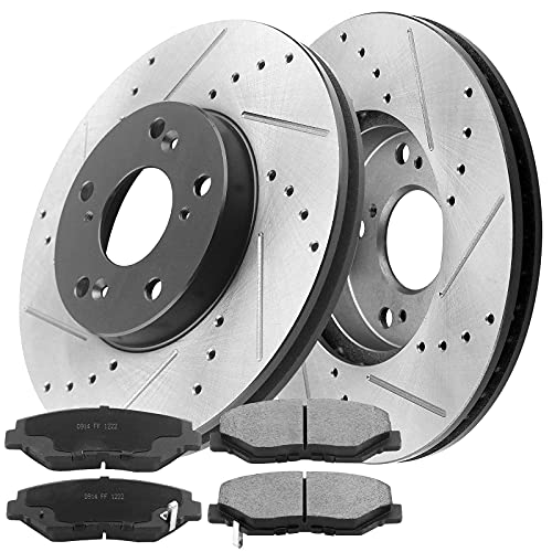 Image of MotorbyMotor 282mm Front Brake Kit Rotors and Brake Pads Replacement for Honda Accord Civic CR-V Element, Acura ILX Drilled & Slotted Disc Brake Rotor & Ceramic Pads 31257, 12040036