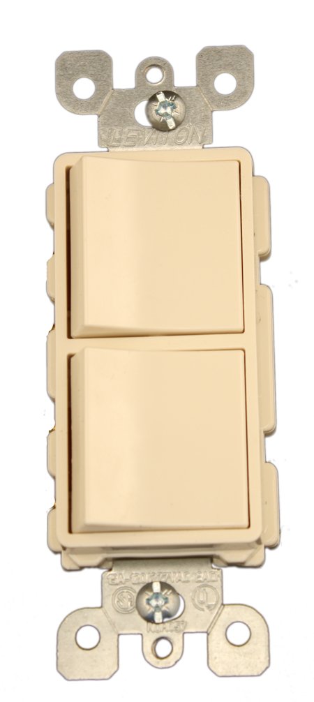 Leviton 15 Amp, 120/277 Volt, Decora Brand Style 3-Way / 3-Way AC Combination Switch, Commercial Grade, Grounding, 5643-T, Light Almond