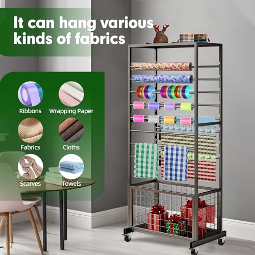 Image of 16 Tier Ribbon Holder Rack, Multifunctional Flower Wrapping Paper Rack,Double-Sided Ribbon Spool Shelf Suitable for Flower Shop, Craft Room, Cake Shop Ribbon Display Stand (Black)