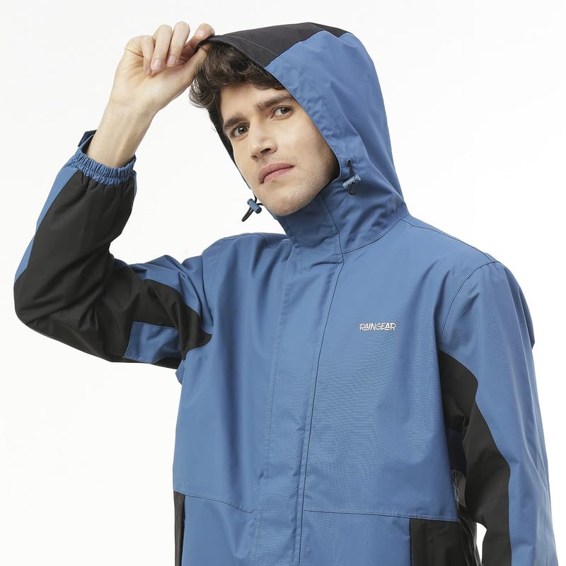 Image of Zeel Raingear Stylish Rain Jacket for Men Waterproof for Bike Riders with Adjustable Hood along with inner pockets,Waterproof Rainwear with Lightweight Polyester Jacket, ZRS013
