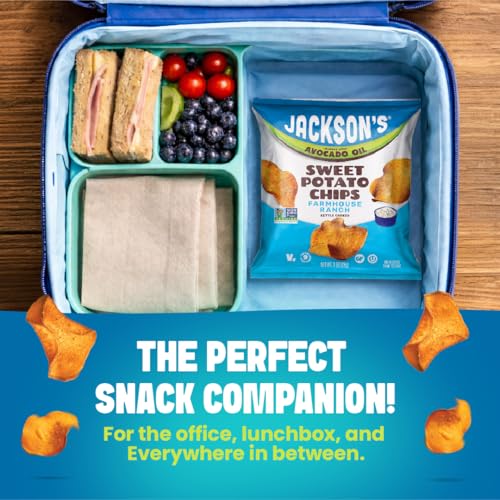 Image of Jackson's Sweet Potato Kettle Chips Avocado Oil Variety Pack (1.5 oz, Pack of 10) Sea Salt, Ranch and BBQ Flavors - Allergen-friendly, Gluten Free, Vegan