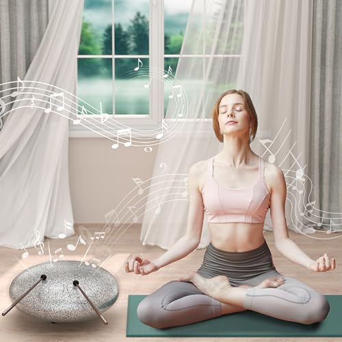 Image of D Major Steel Tongue Drum Handpan, 12 Inch 13 Note Rain Drum for Outside Garden, Meditation Rain Chime, Musical Percussion Instrument for Adult Gift with Bag, Music Book, Drum Mallets (Star Sliver)