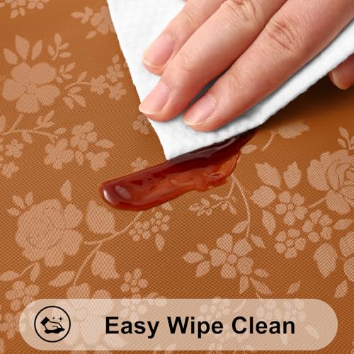 Image of Smiry Rectangle Waterproof Heavy Duty Vinyl Tablecloths, 60 x 120 Inch | Wipeable Washable Floral Embossed Table Cover for Kitchen and Dining Room, Indoor & Outdoor Use, Bronze