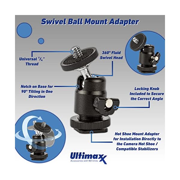 Ultimaxx 360° Monitor Flash Bracket Swivel Ball Head Hot Shoe Mount Adapter for All DSLR Cameras & Other Camera Devices - Image 3