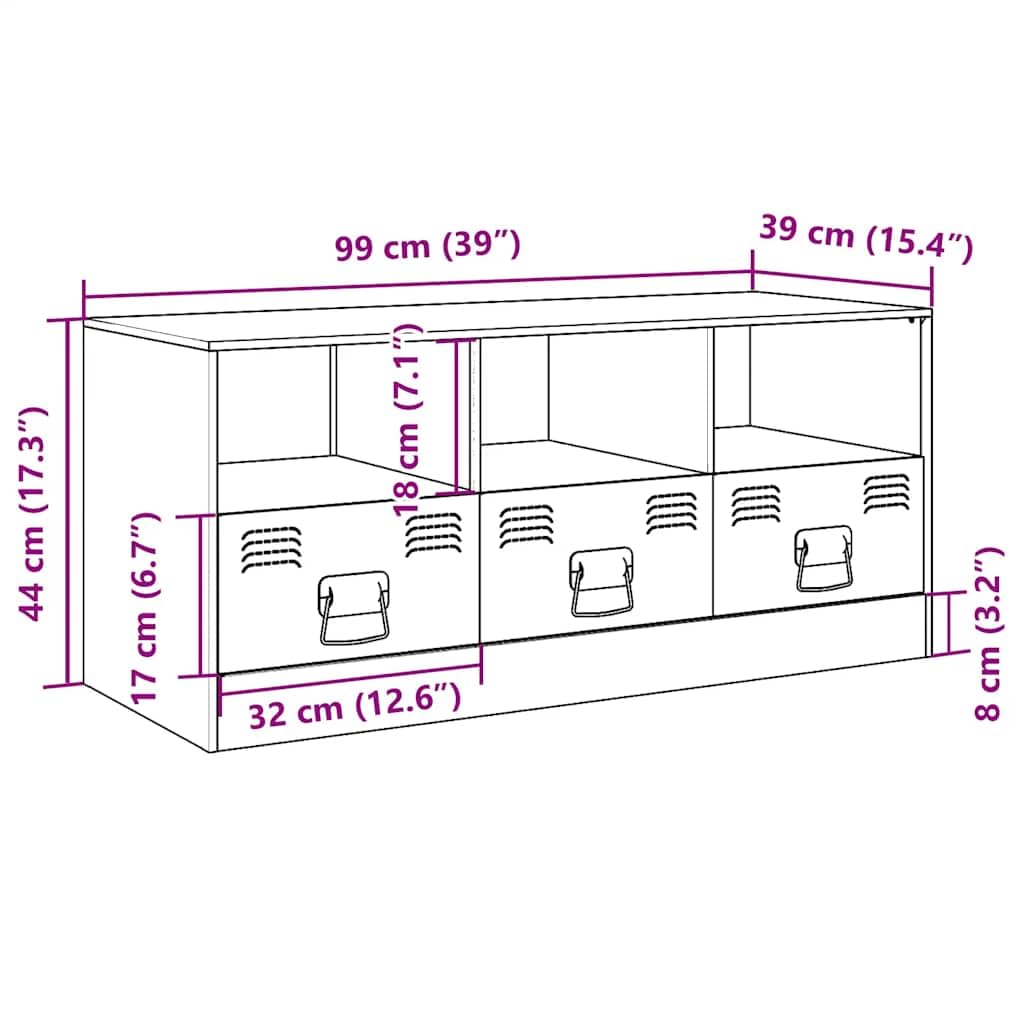 Mobile TV bianco in acciaio laminato a freddo, 99 x 39 x 44 cm, con 3 cassetti e scomparti, credenza bassa per soggiorno, spazio per tavolo TV, HiFi, soundbar, salvaspazio, moderno