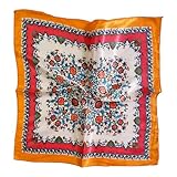 Emballé individuellement Kiran Fashion Écharpe en satin de soie - Petit foulard uni - Carré brillant - 50 cm x 50 cm, Orange Floral, taille unique